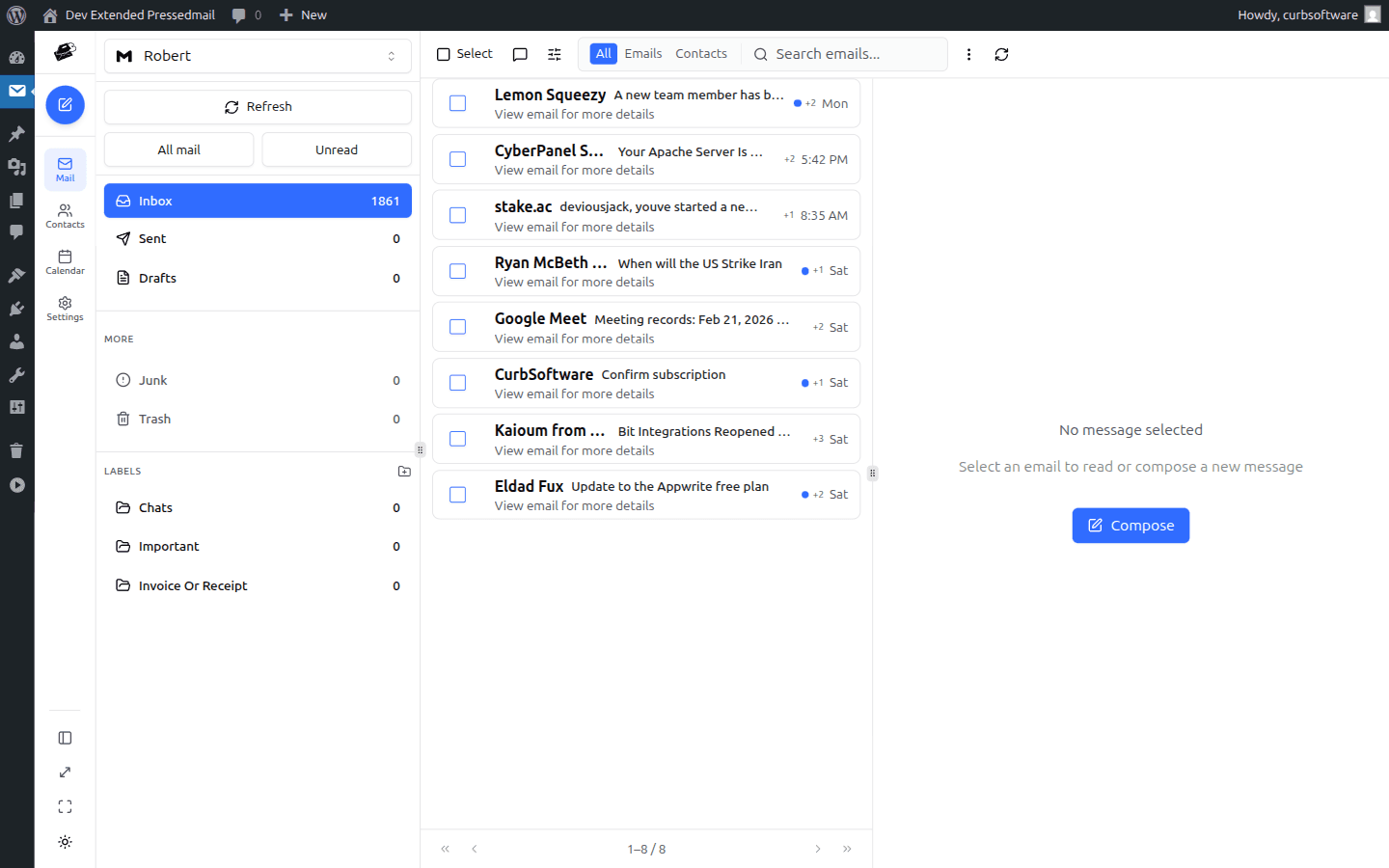 Unified inbox with top filter controls