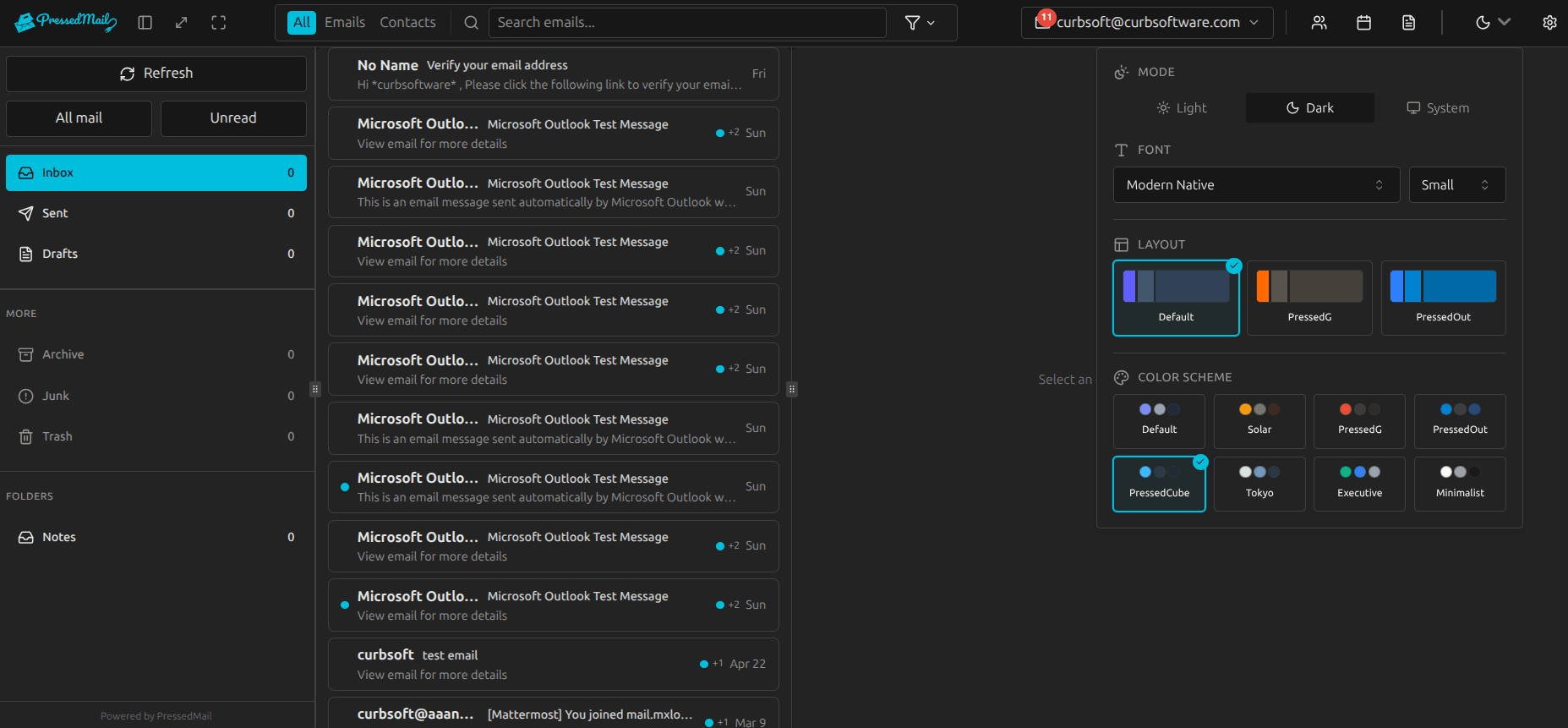 PressedNotes desktop inbox view in WordPress dashboard
